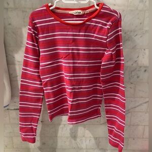 Mini Boden Red and White Striped Long Sleeve Tee